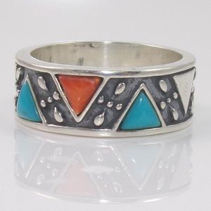Sterling Silver Carolyn Pollack Band Turquoise Coral Ring